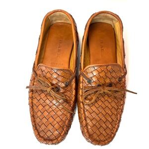 Trask Riddick Moccasins Mens Tan Woven Buffalo Calfskin Driving Loafers Italy